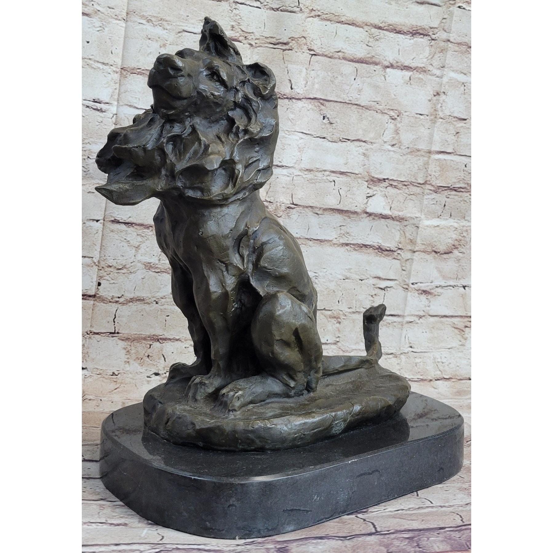Abstract Crude Lion King Bronze Statue Sculpture Original Art On Marble Base