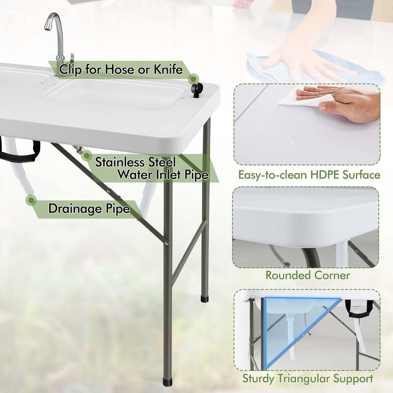 Costway Folding Fish Cleaning Table with 2 Built-in Sinks & - See Details