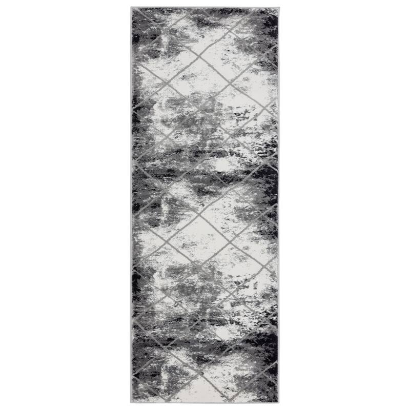Samos Collection Distressed Trellis Area Rug - 2'2" X 7'8"