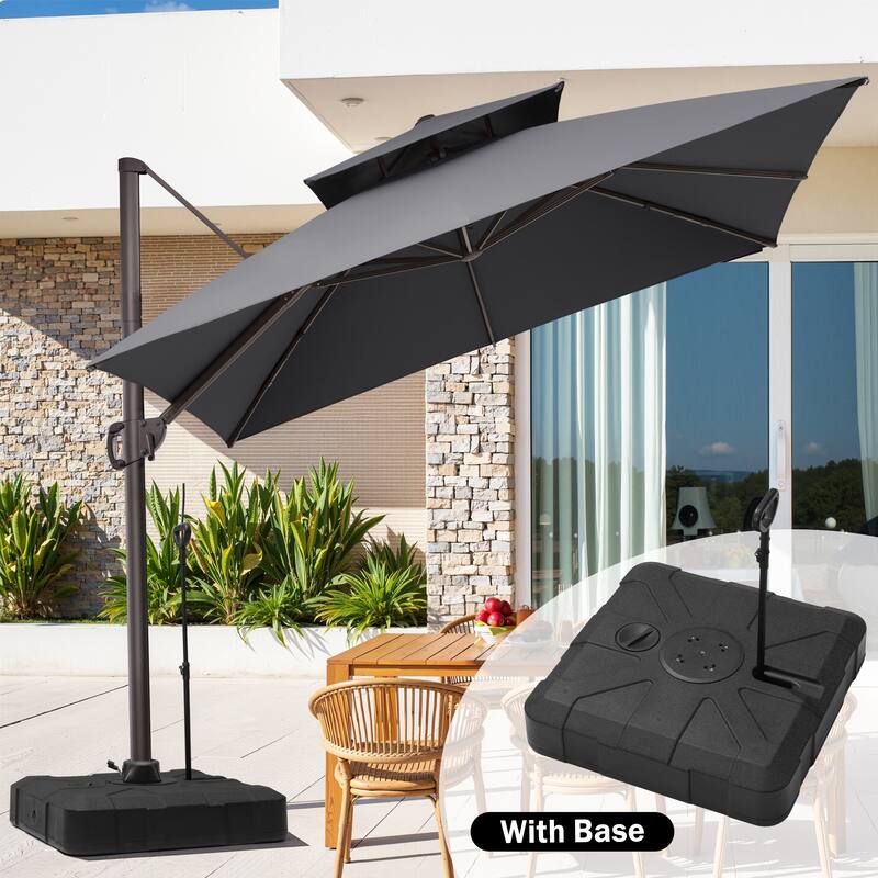 11 FT Outdoor Square Patio Offset Cantilever Umbrella with Base - Dark Grey