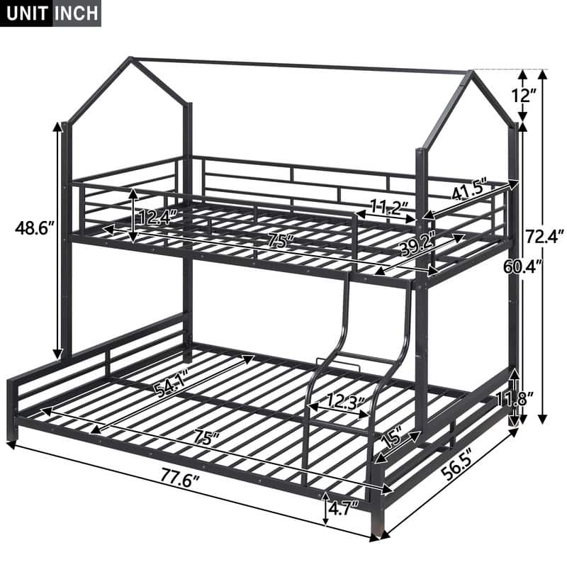 Twin over Full Size Metal House Bunk Bed
