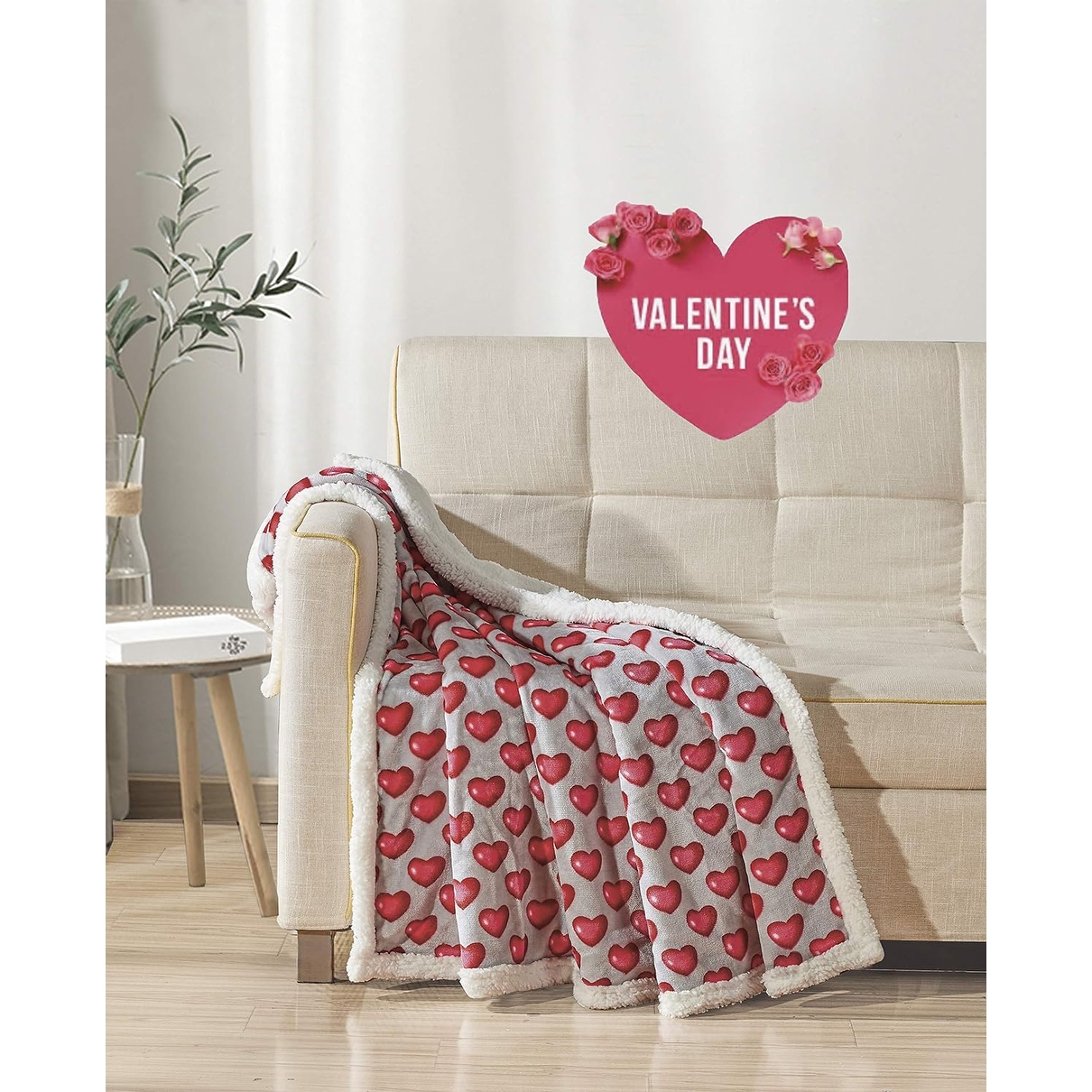 Decor More Amor Eterno Be Mine Love Collection Valentine s Day Heart Ultra Plush Throw Blanket 50 x 60 with Red Hearts