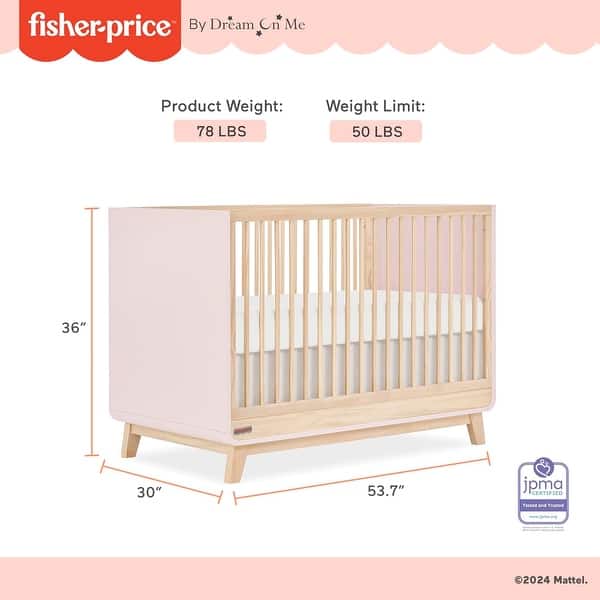 Fisher Price Siesta 3-in-1 Convertible Crib by Dream On Me - Blush Pink