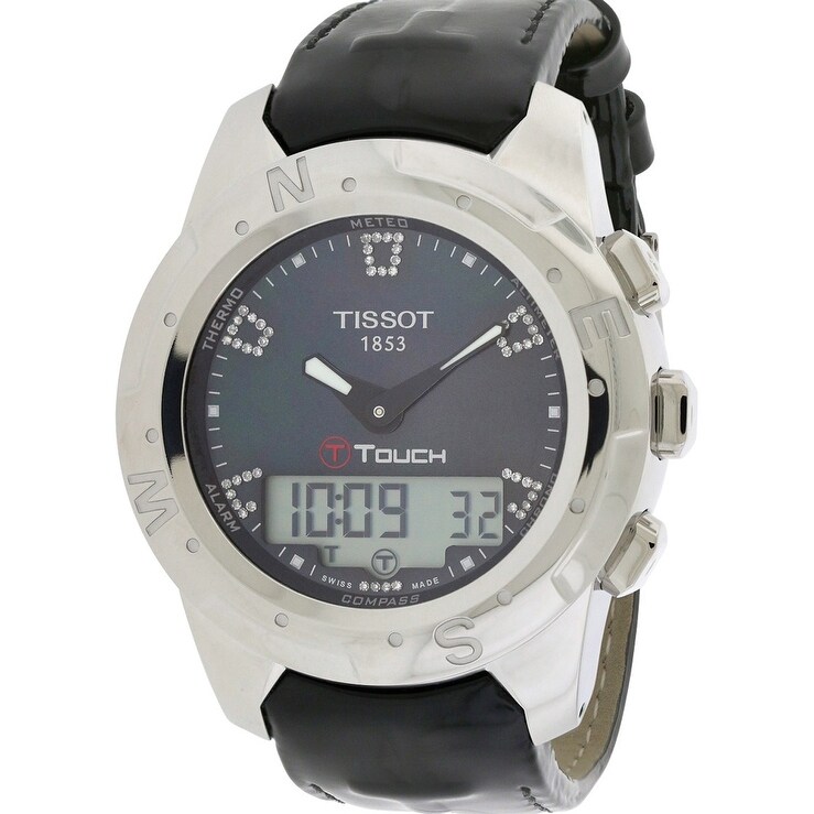 Shop Tissot T Touch Ii Diamond Titanium Leather Ladies Watch T0472204612600 Overstock 30583915