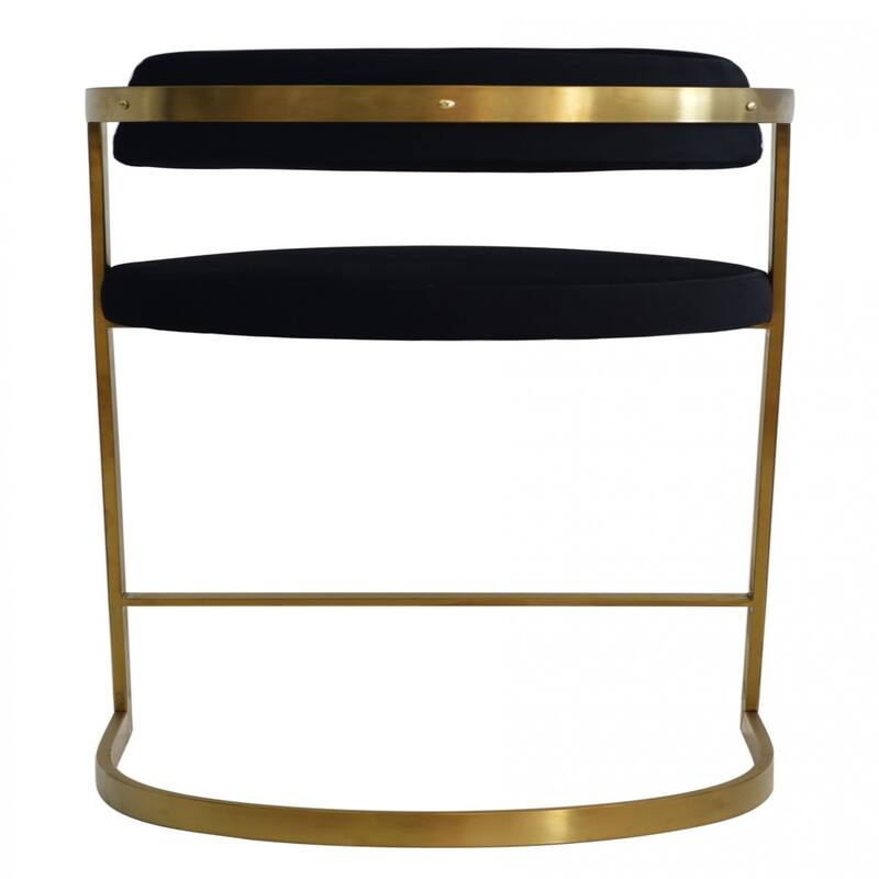 26" Modern Round Seat Bar Stool in Black Velvet with Gold Stainless Steel Frame and Low Back Support - 36”H x 18.5”W x 23”D