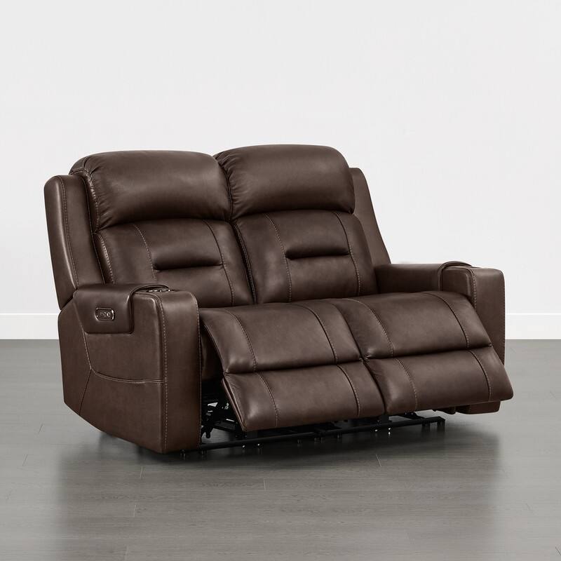 Spruce & Spring Genuine Leather Power Reclining Sofa with Wireless Charging