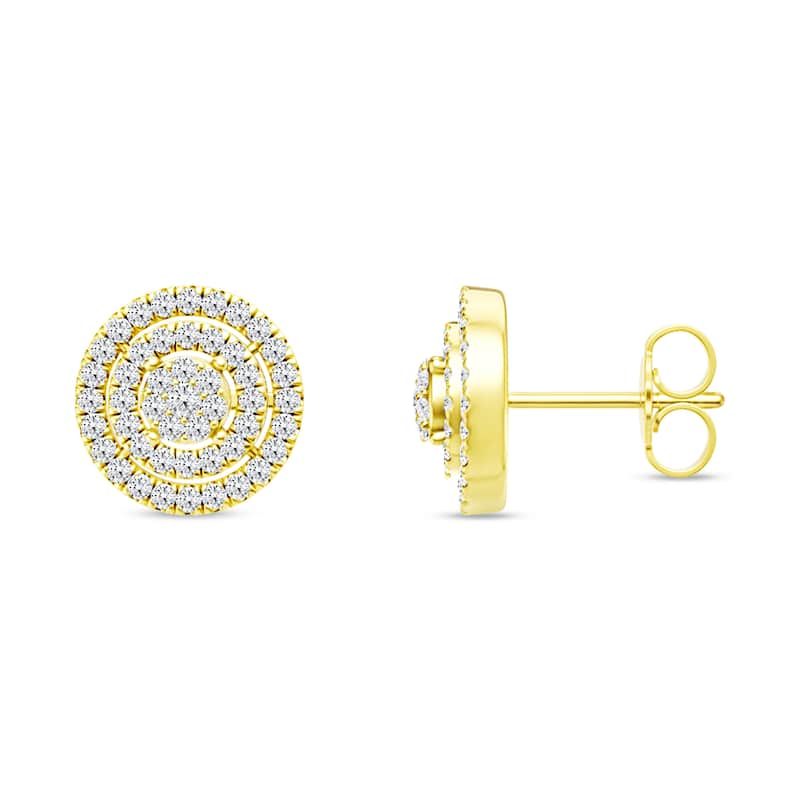 1/2ct TDW Diamond Cluster Double Halo Stud Earrings in 10k Yellow Gold for Women