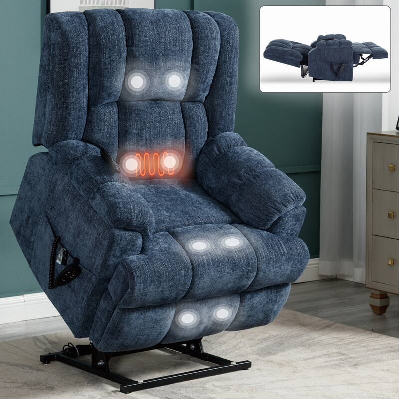 Roomfitters Dual Motor Power Lift Recliner Chair with Heat and Massage Infinite Position Heavy Duty Sofa for Seniors - Blue