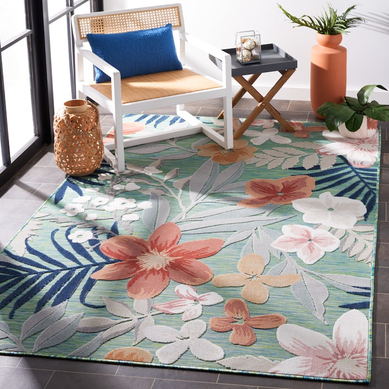 SAFAVIEH Cabana Indoor/ Outdoor Waterproof Transitional Rug - 6'5" Square - Green/Rust