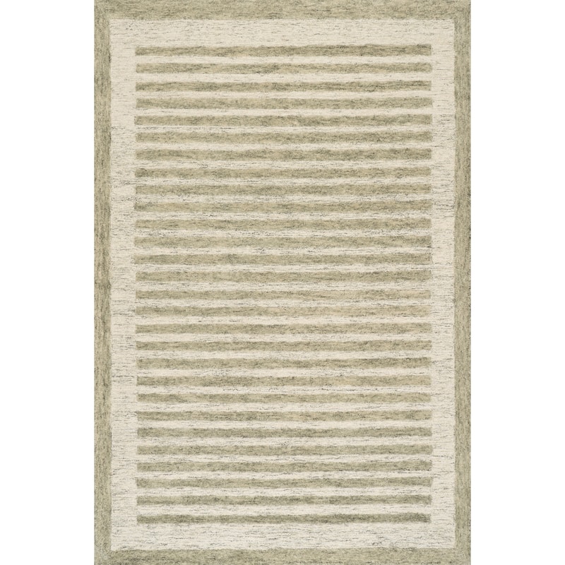 Carmeon Hamilton Caly Modern Bordered Wool Rug - 2' 6" x 8' - Sage Green - Runner