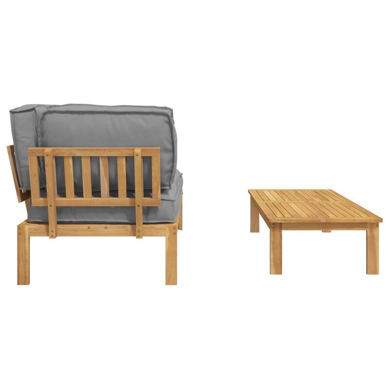 vidaXL Sofa Set with Cushion Plain Manual 2 pcs Grey Solid Acacia Wood - 52.36 x 36.22 x 27.17 in