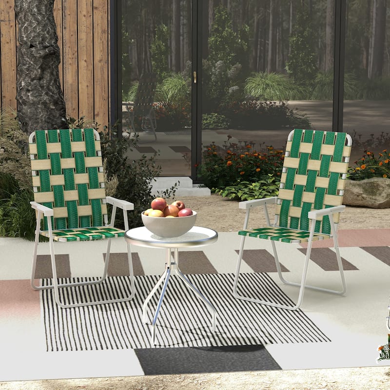 Set of 2 Patio Folding Chairs with Armrests, Outdoor Camping Chairs, Portable Lawn Chairs for Camping, Garden, Pool, Beach
