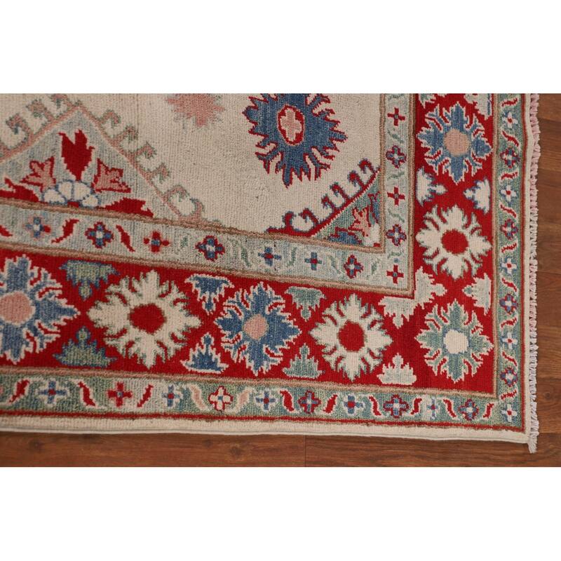 Geometric Kazak Oriental Rug Hand-Knotted Bedroom Wool Carpet - 5'0" x 6'10"