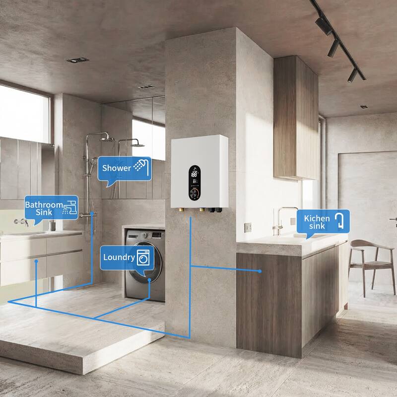 18KW Tankless Electric Water Heater, On Demand Instant Hot Water Heater with LED Temperature Display, 240V Wall Mounted