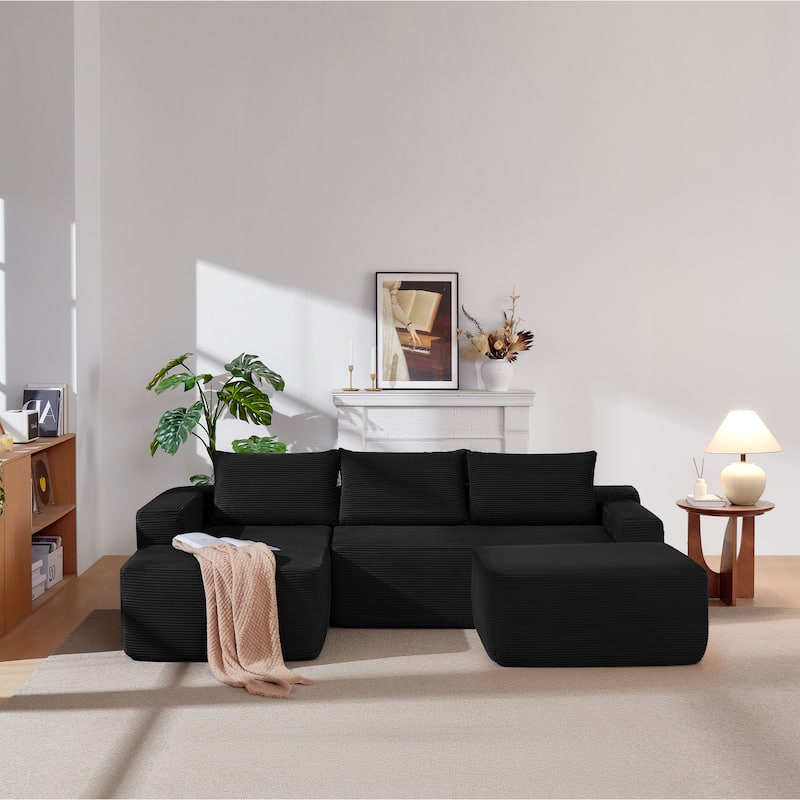 Cloud Modular Sectional Sofa with 1 Ottoman, Modern Minimalist Upholstered Couches, U Shaped Deep Seat Sofa with Chaise