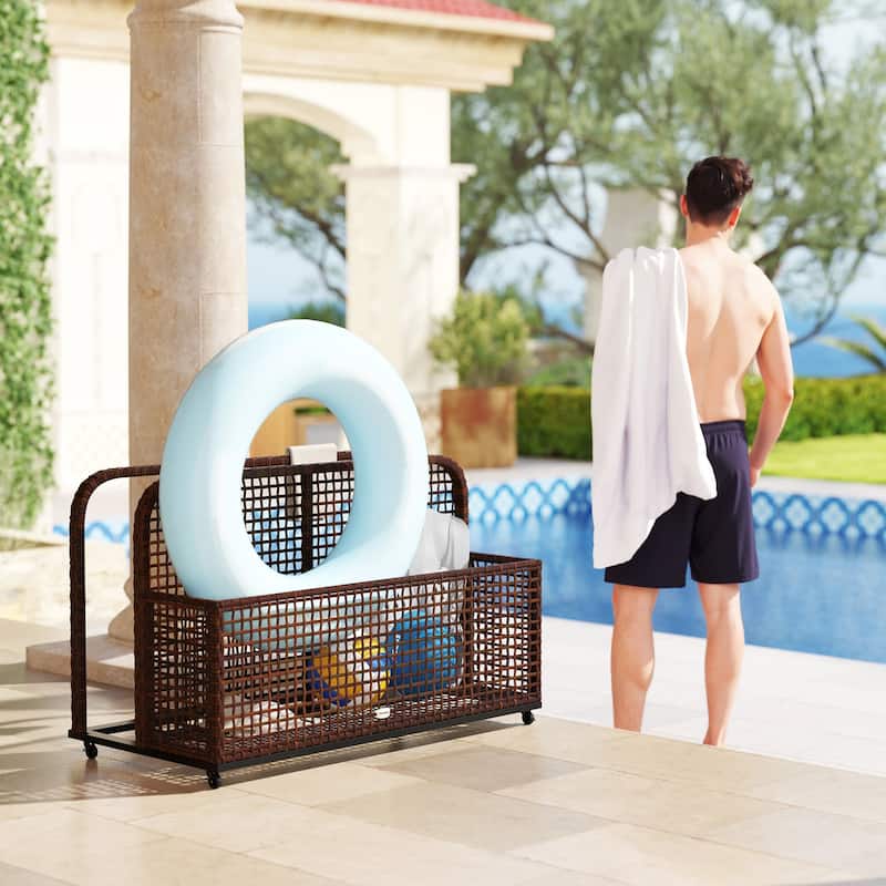 Two-Section Outdoor Storage Basket with Powder-Coated Steel Frame and Smooth Rolling Wheels - 43.25" L x 22.5" W x 28" H
