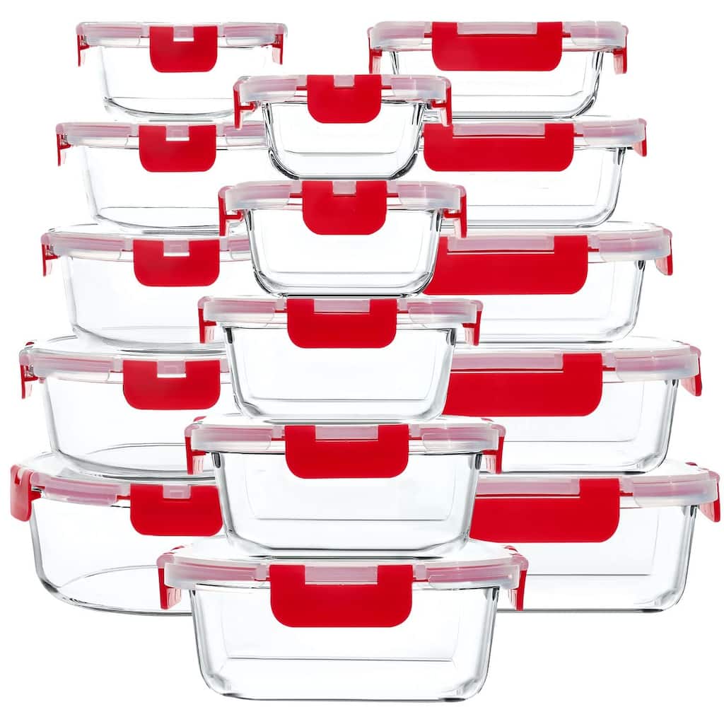 30 Pieces Glass Food Storage Containers with Upgraded Snap Locking Lids,Glass Meal Prep Containers Set Airtight Lunch Containers
