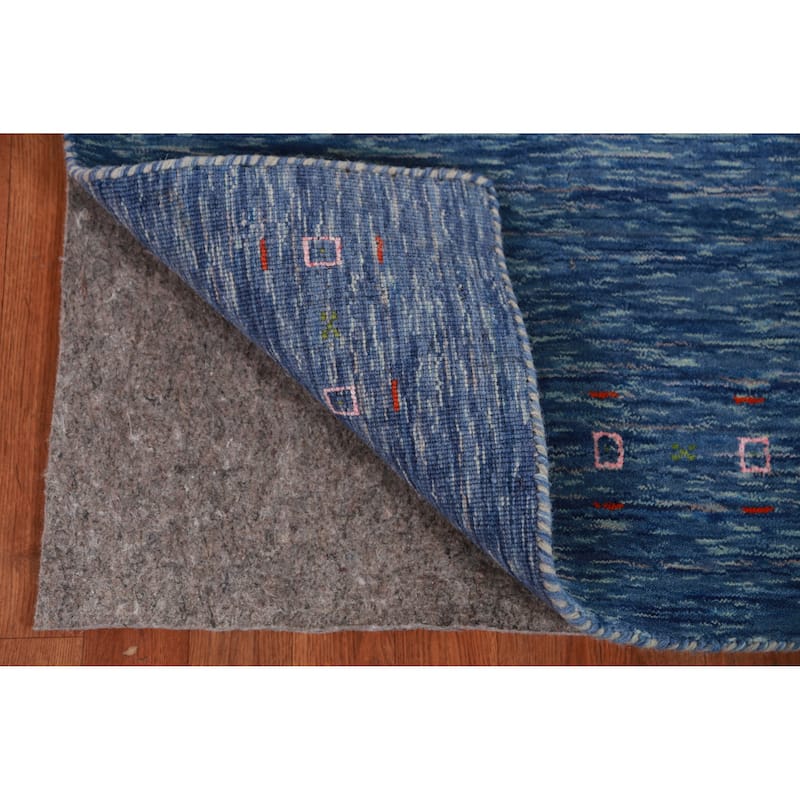 Hand Knotted Oriental 100% Wool Carpet Tribal Tribal Navy Blue & Blues Gabbeh Runner Rug - 9' 10'' X 2' 7''