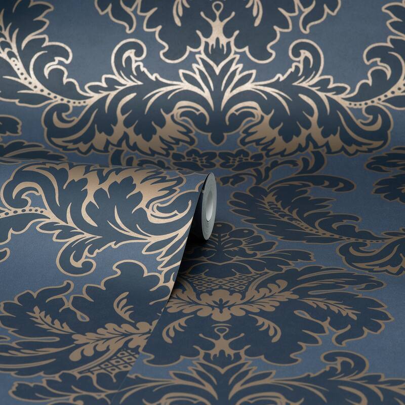 Brewster Windsor Blue Damask Wallpaper