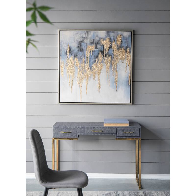 Modern Wall Decor Oil Painting with Gold Accents, Square Framed Wall Art, for Living Room, Dining Room and Office