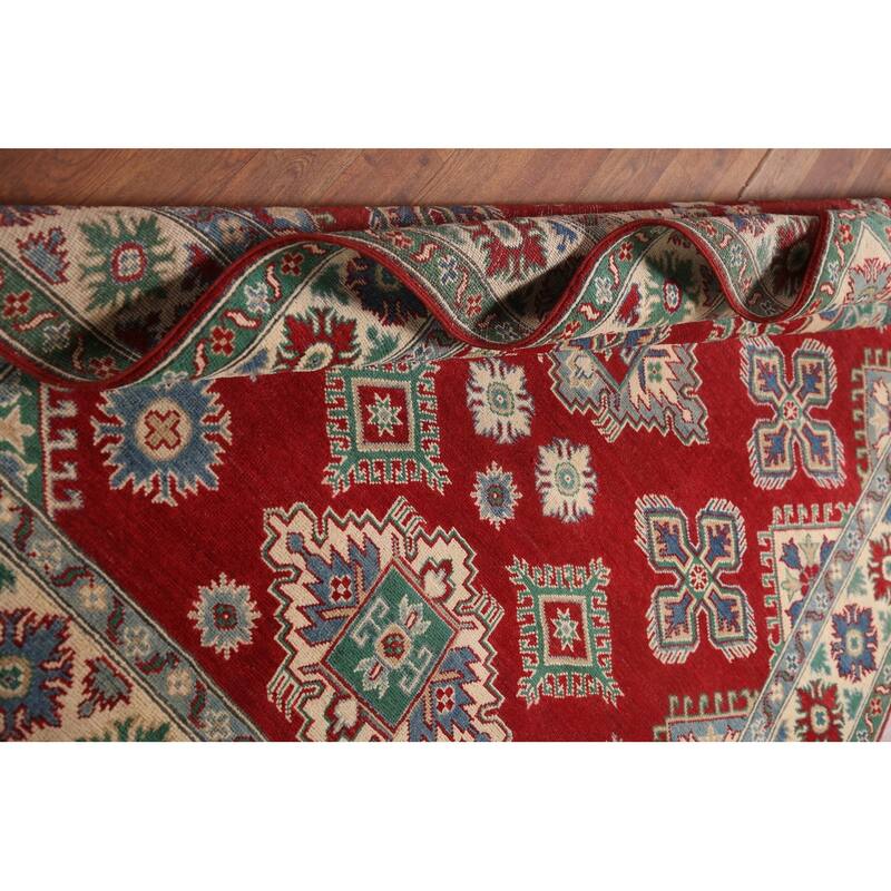 Geometric Red Kazak Area Rug Handmade Wool Carpet - 5'2" x 6'9"