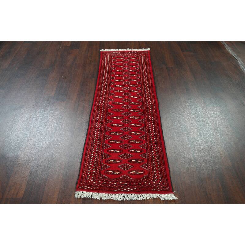 Geometric Traditional Bokhara Oriental Runner Rug Handmade Wool Carpet