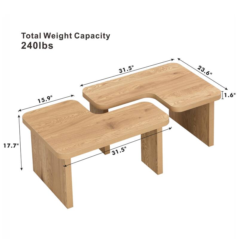GDFStudio - Carter L-Shaped Farmhouse Coffee Table with Detachable Design