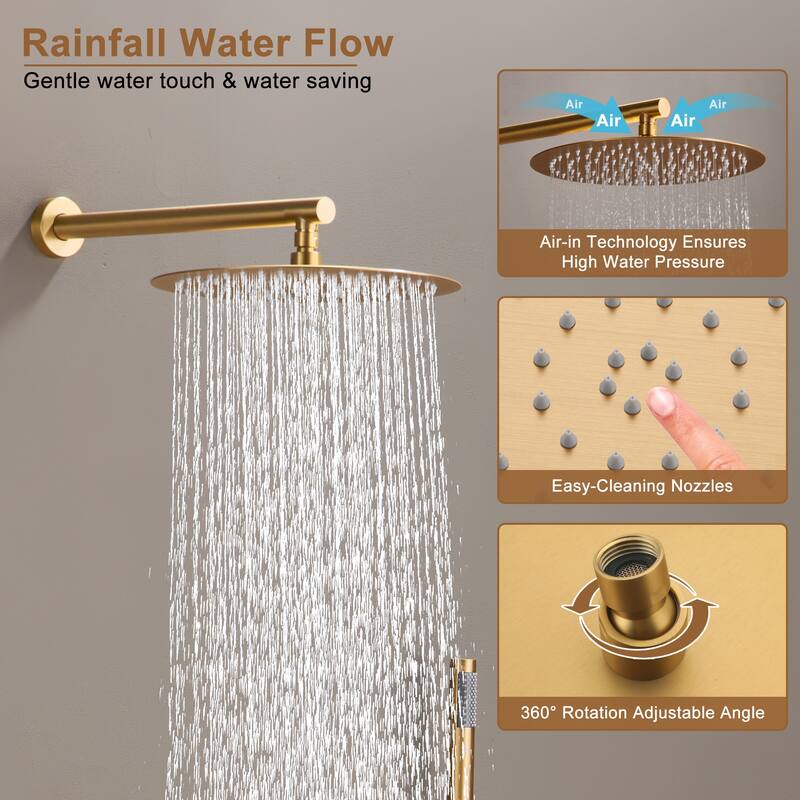 CASAINC 3-function Luxury Thermostatic Dual Shower Faucet Shower System with 6 Body Spray Jets