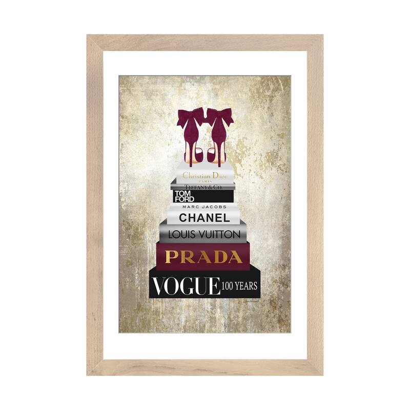 iCanvas "Tall Book Stack With Burgundy Shoes & Gold Background" by Amanda Greenwood - Natural - 24x16x1