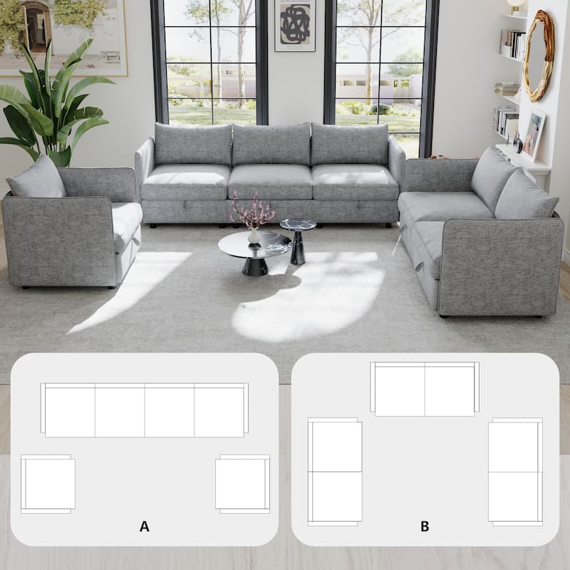 98.5" Chenille Modular Sectional Sofa with Storage, 6-Seater (1+2+3 Configurable)
