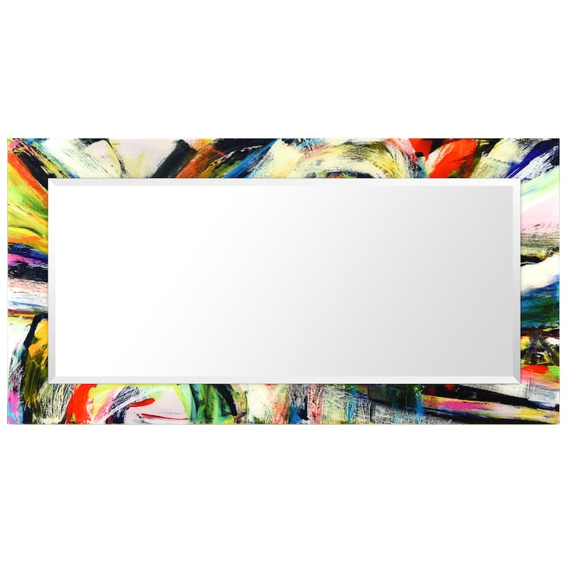 Rock Star Rectangular Beveled Mirror on Free Floating Printed Tempered Art Glass - Clear - 54" x 28"