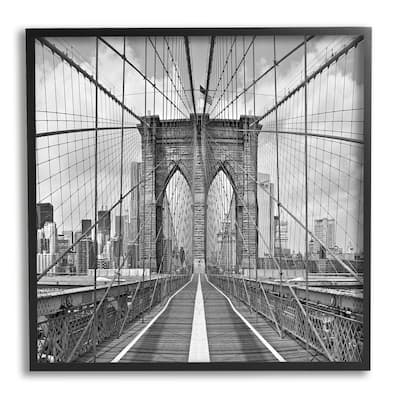 Stupell Brooklyn Bridge Black White Industrial Landscape City Architecture Framed Wall Art