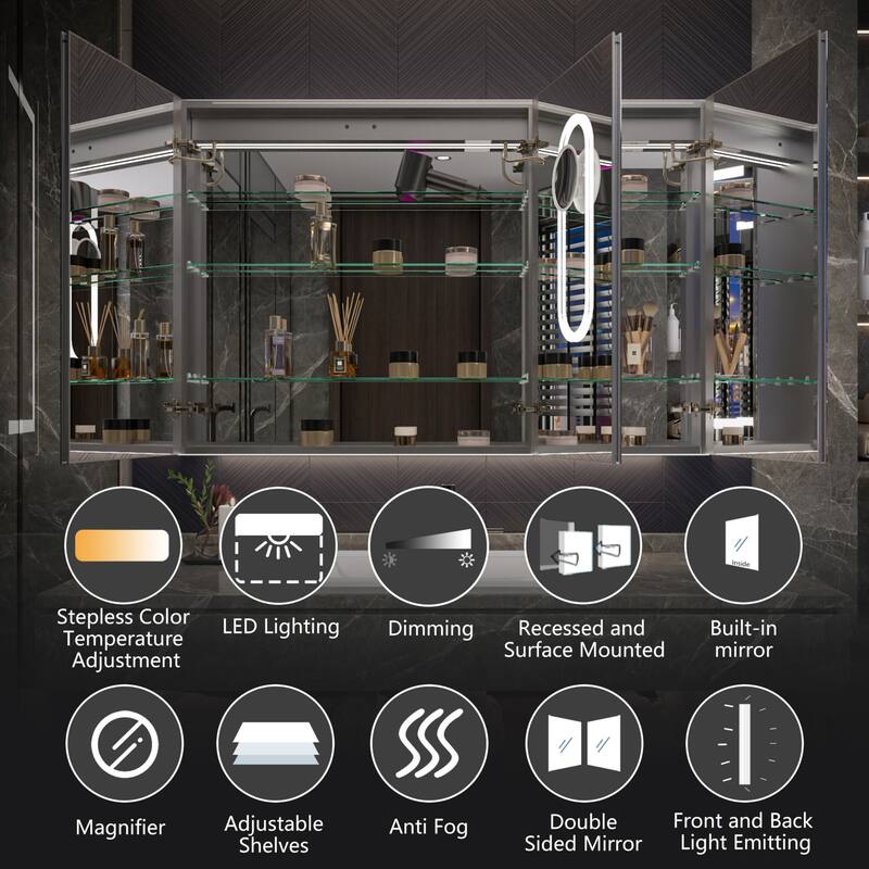 Modland 48"-72"W x 36"H Lighted Bathroom Medicine Cabinet with Backlit & Frontlit Modes,Anti-Fog