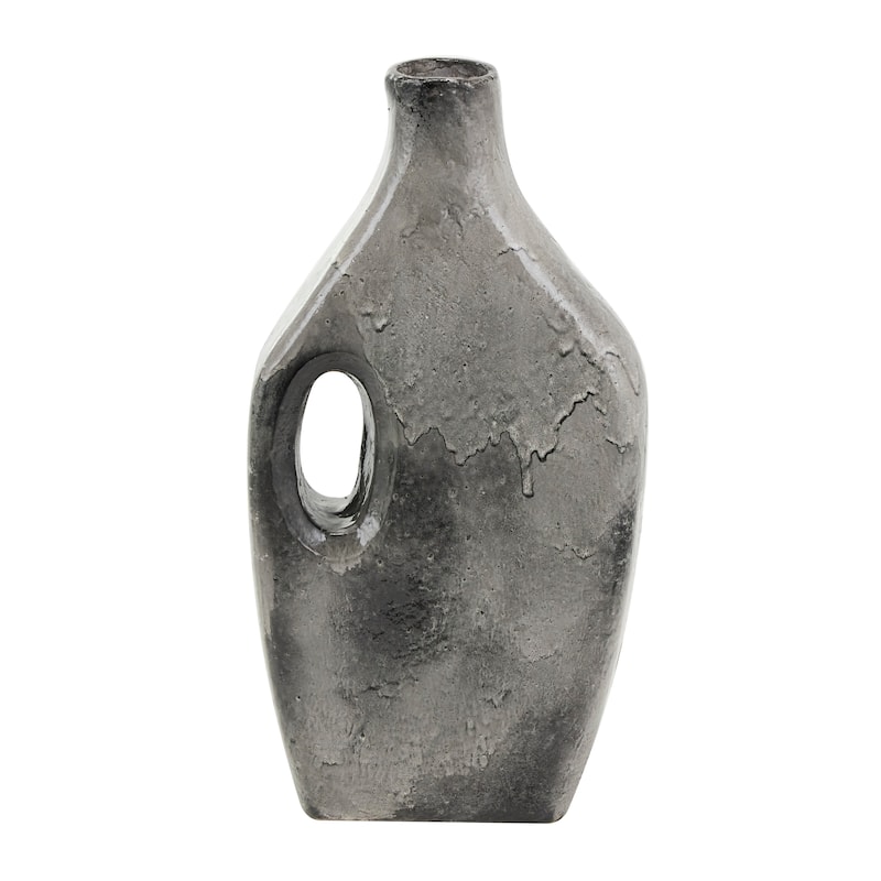 Gray Paper Mache Marble Inspired Vase with Cutout Handle
