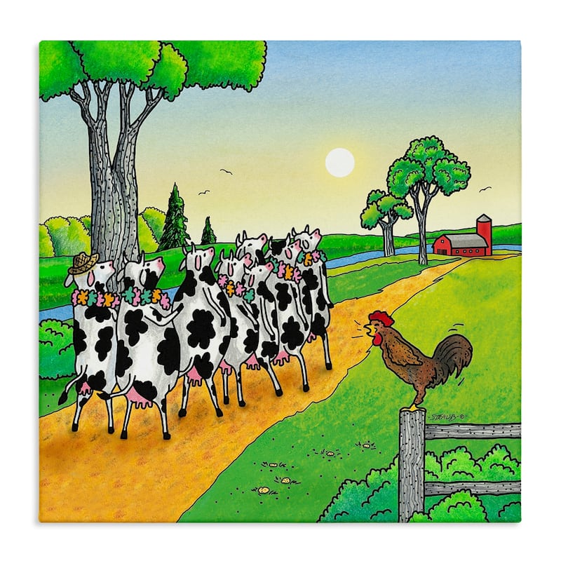 Stupell Funny Cows Come Home Canvas Wall Art Design By Roger Straub - 30 x 30