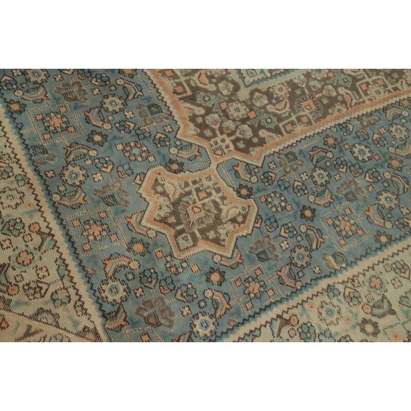 Hand Knotted Oriental 100% Wool Carpet Traditional Floral Navy Blue & Blues Tabriz Area Rug - 9' 3'' X 6' 3''