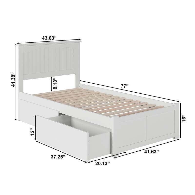 AFI Nantucket Twin Platform Bed with Footboard and Storage Drawers in White