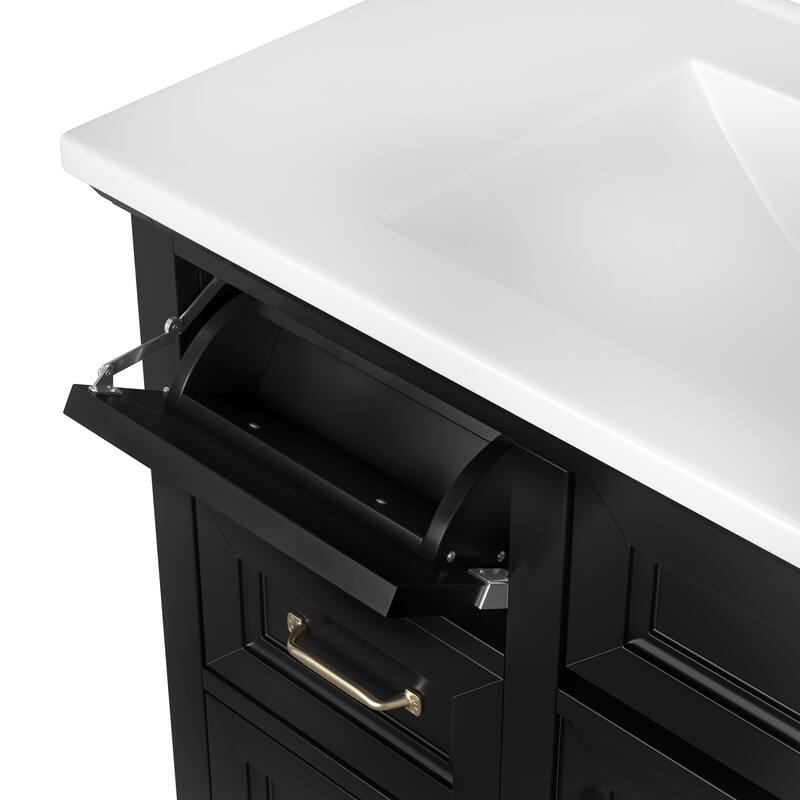 Bathroom Vanity with Ceramic Sink, Bathroom Storage Cabinet with 4 Drawers & 1 Soft-Close Door, Freestanding Bathroom Vanities