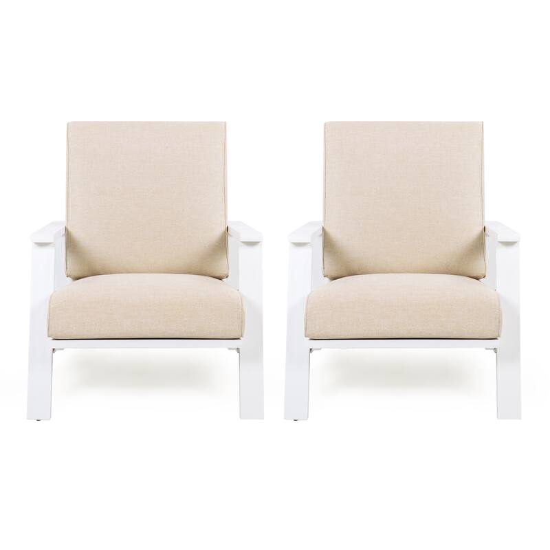Patio Lounge Chair Set of 2, Outdoor Club Chair with Beige Cushion and Teak Acacia Wood Frame