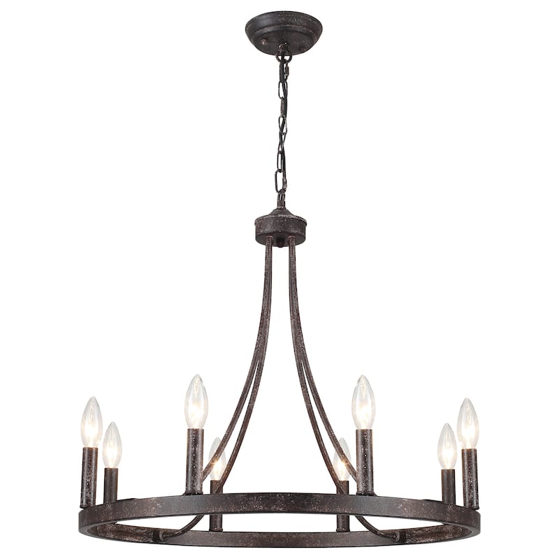 8-Light W23.6" x H82.67" Vintage Rustic Wagon Wheel Chandelier for Living Room