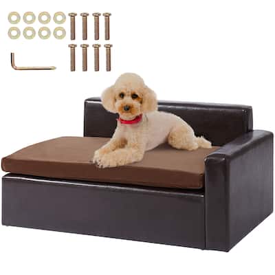VEVOR Pet Sofa, Soft Leather Dog Sofa Bed, 110 lbs Loading Cat Sofa, Black
