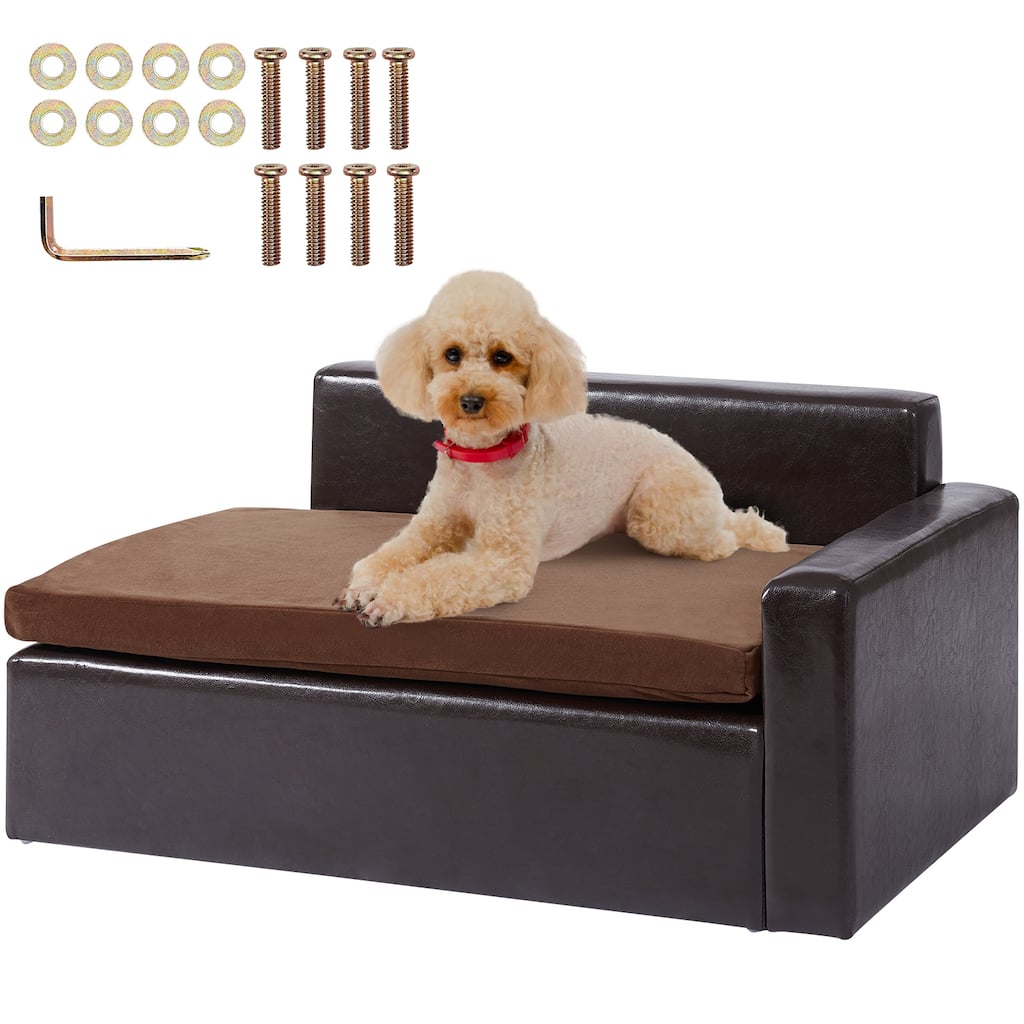 VEVOR Pet Sofa, Soft Leather Dog Sofa Bed, 110 lbs Loading Cat Sofa, Black
