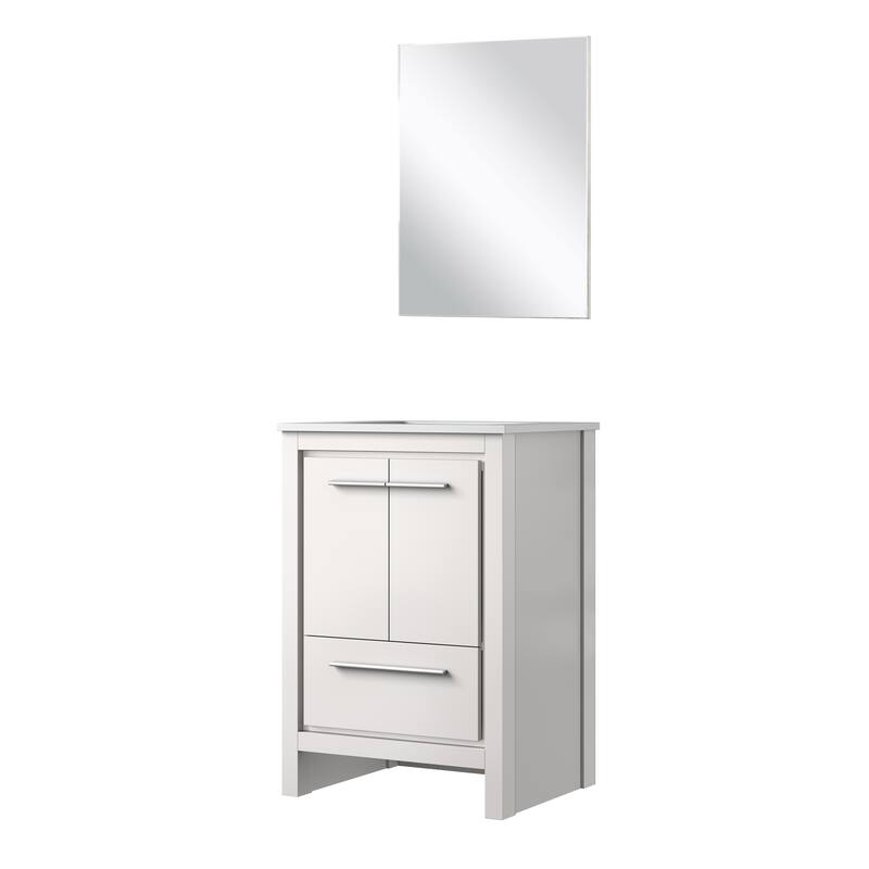 24" White Bathroom Vanity with Cultured Marble Countertop, Soft-Close Storage, 18" Mirror Included