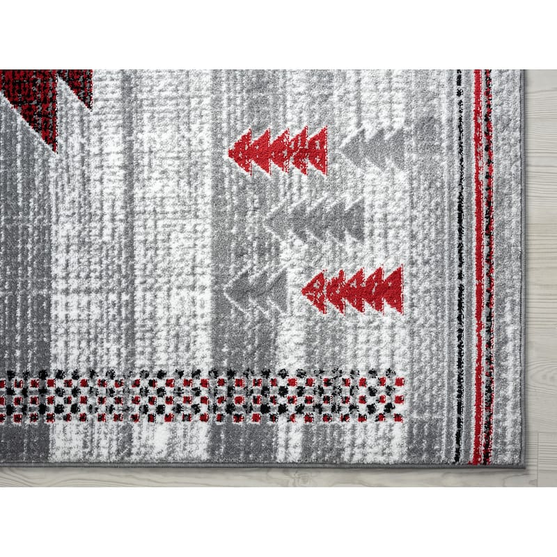 Abani Porto PRT110E Southwestern Tribal Print Grey and Red Area Rug