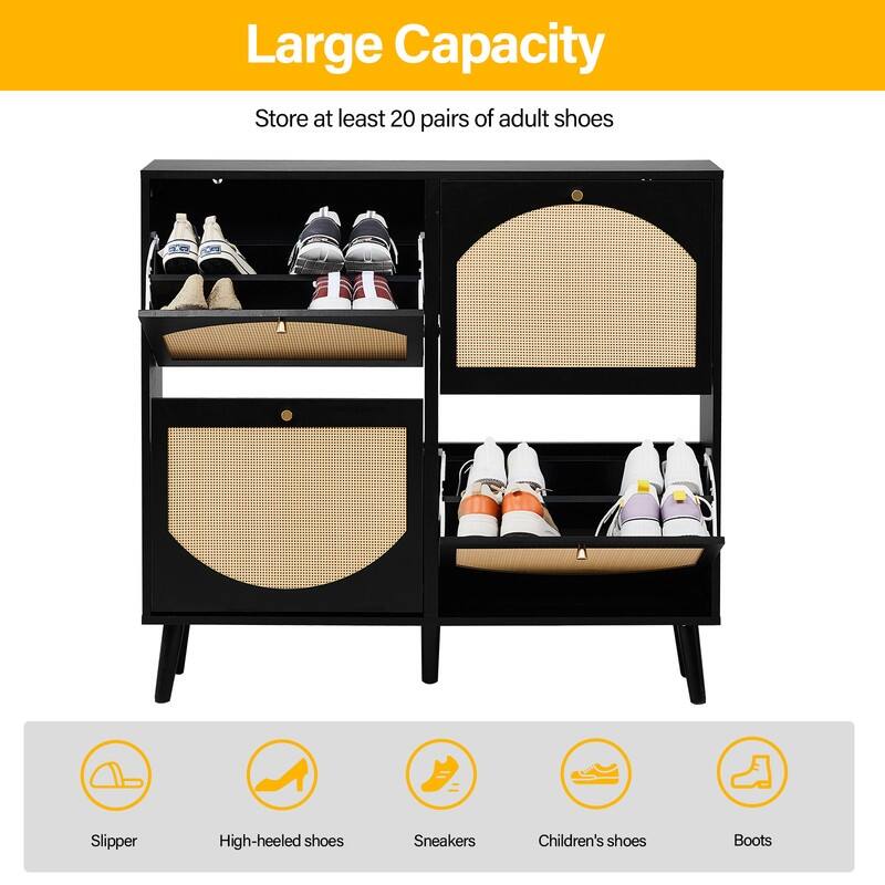 Rattan Shoe Cabinet with 2 / 4 Flip Drawers, Narrow Shoe Storage Cabinet,Organizer for Entryway, Bedroom, Living Room