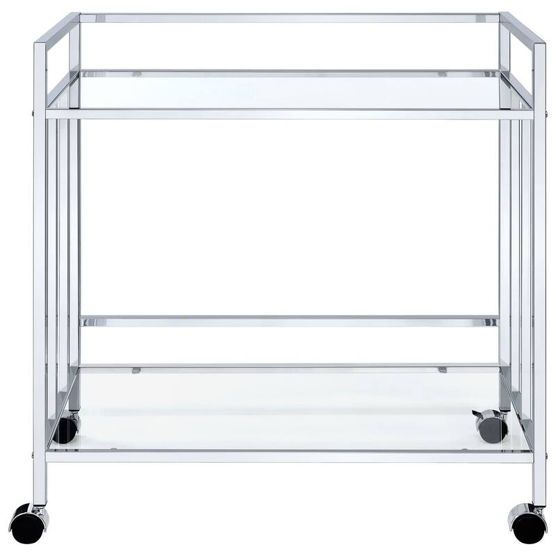 Cara 2-tier Rectangular Glass Shelf Metal Bar Cart