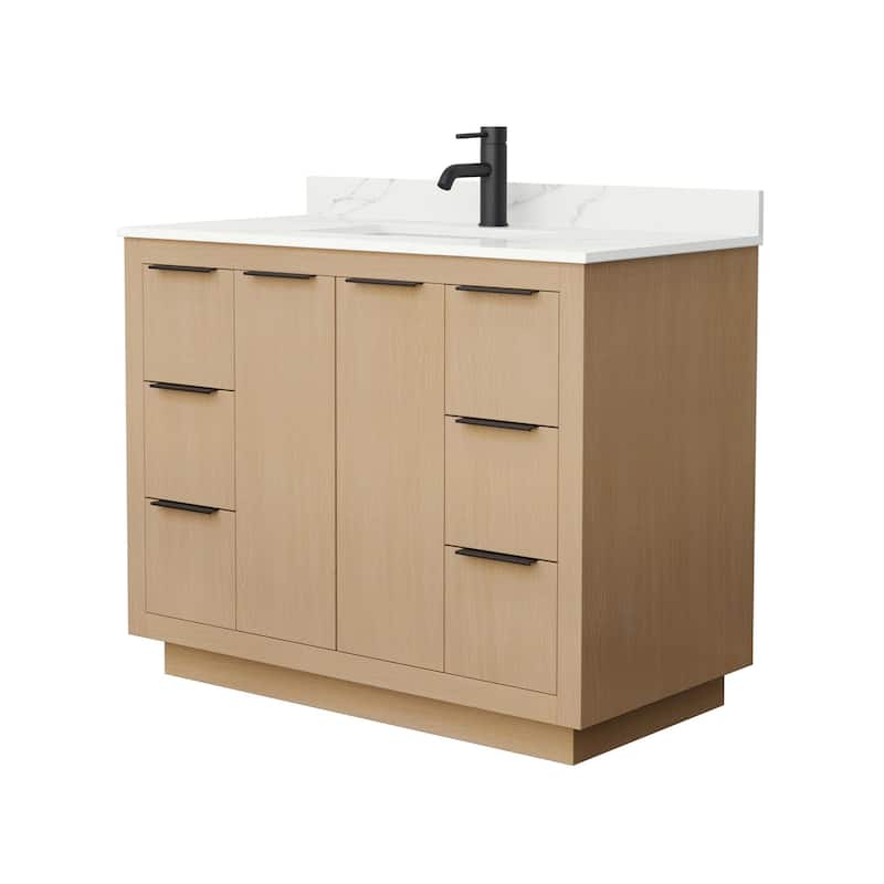 Maroni 42-inch Single Vanity, Single Hole Quartz Top - Light Straw, Black Trim, Giotto Quartz Top