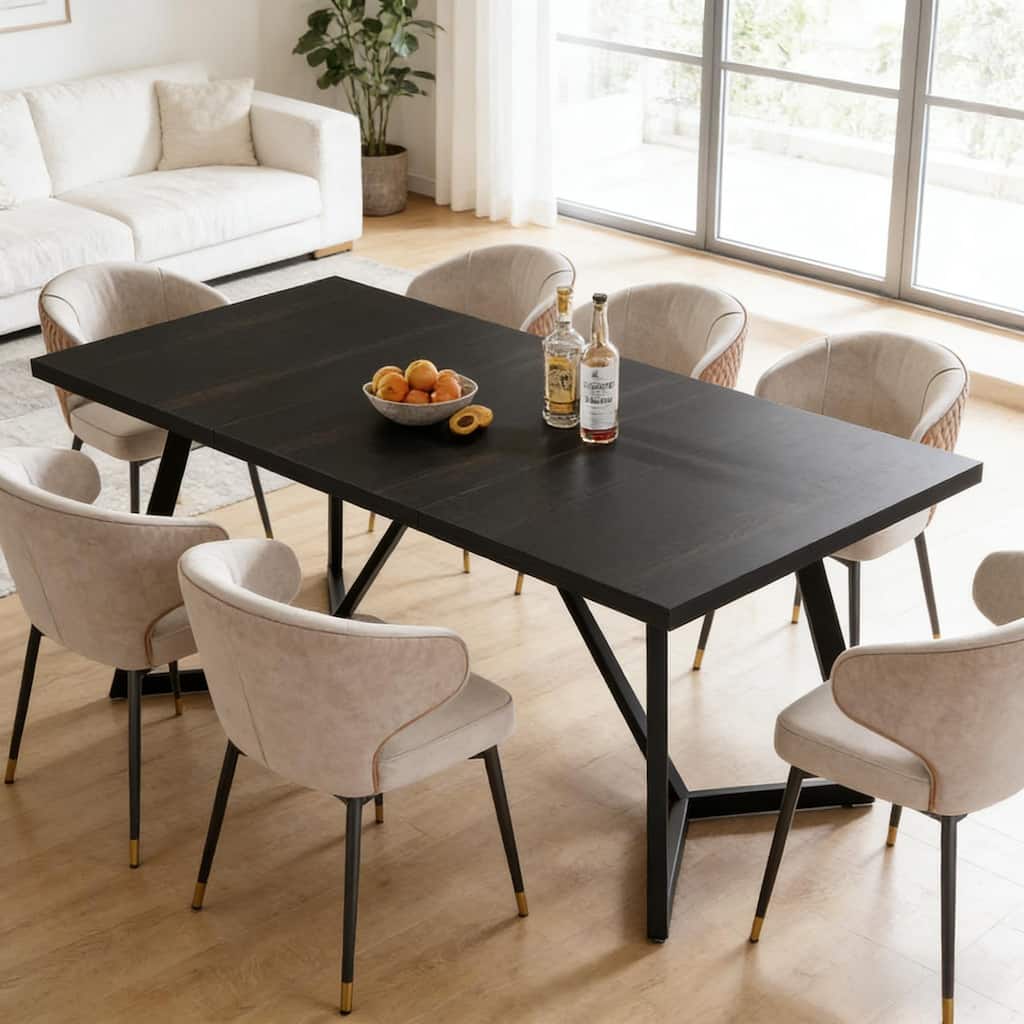 Home Office Table with Metal Frame, Modern Dining Table Executive Desk, Wood Kitchen Table with Metal Legs
