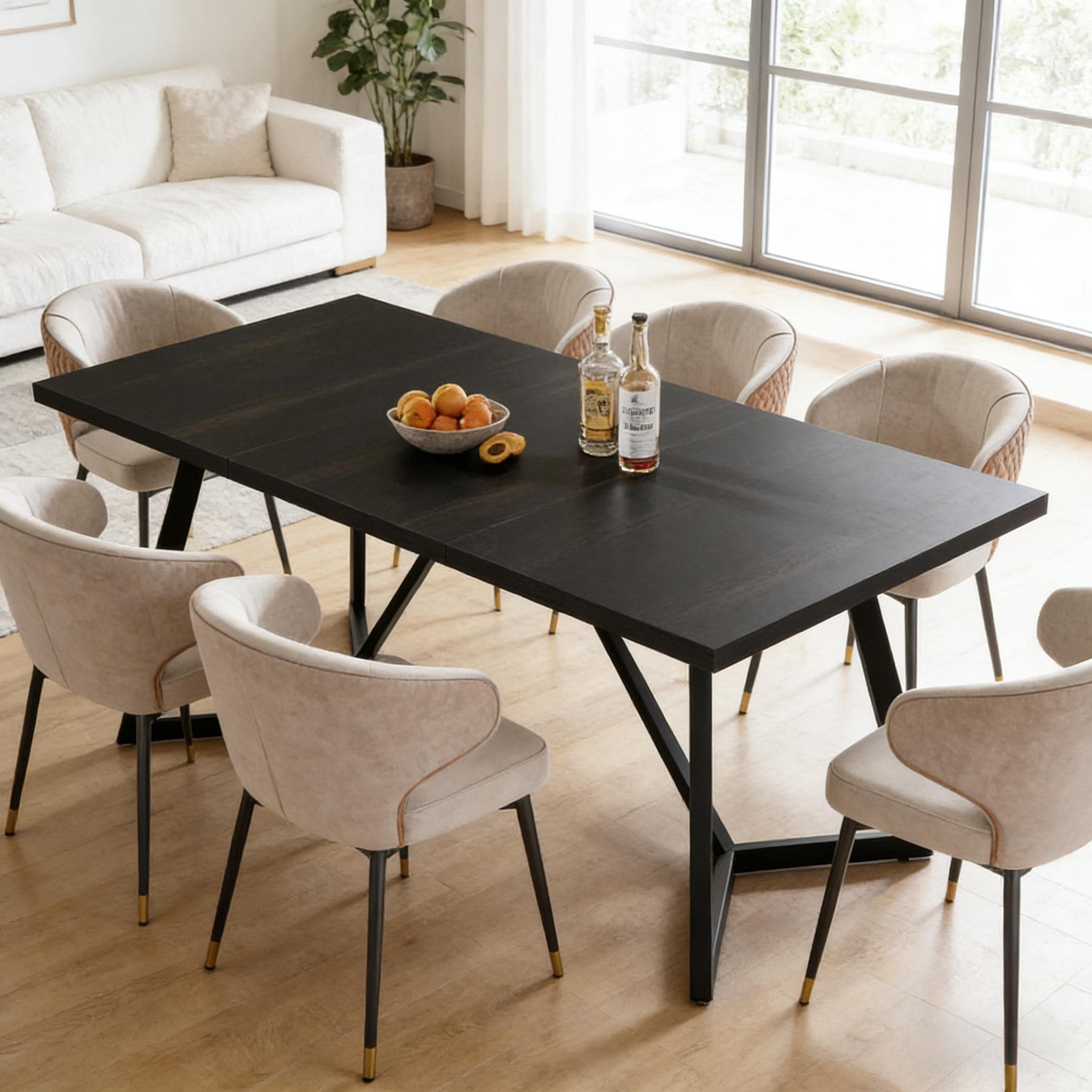 Home Office Table with Metal Frame, Modern Dining Table Executive Desk, Wood Kitchen Table with Metal Legs