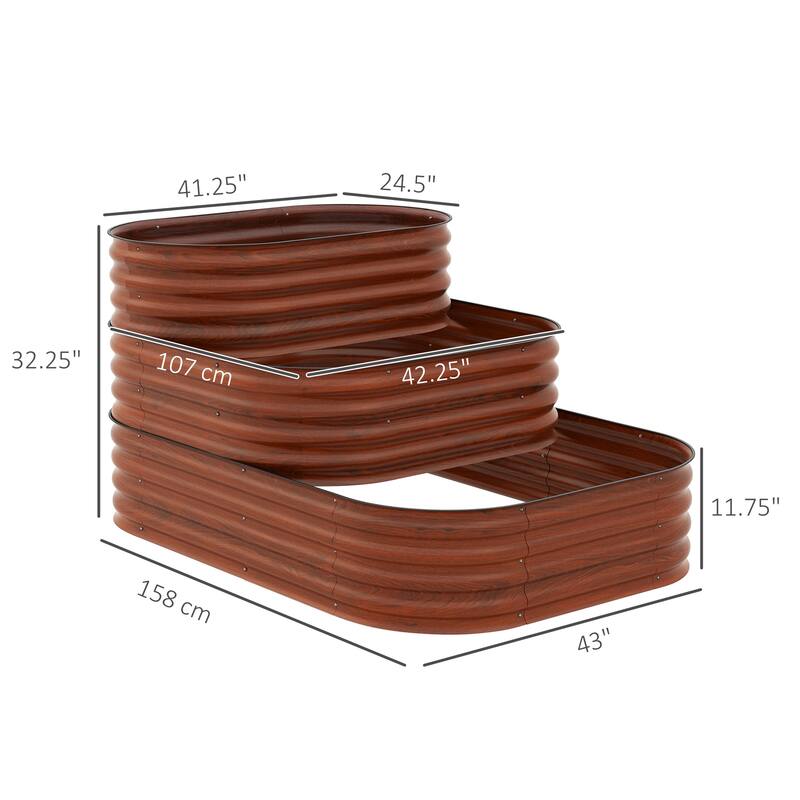 3-Tier Galvanized Steel Raised Garden Bed Kit, 62.25" x 43" x 32.25",3 Combining Planter Boxes,Rubber Strip Edging,Open Bottom